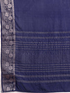Navy Blue Pure Viscose Chinon Zari Woven Solid Saree with Unstitched Blouse - Hiral Fashion | Grocsy