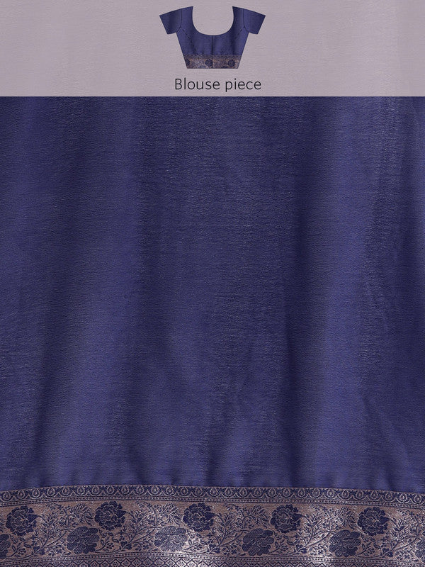 Navy Blue Pure Viscose Chinon Zari Woven Solid Saree with Unstitched Blouse - Hiral Fashion | Grocsy