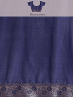 Navy Blue Pure Viscose Chinon Zari Woven Solid Saree with Unstitched Blouse - Hiral Fashion | Grocsy