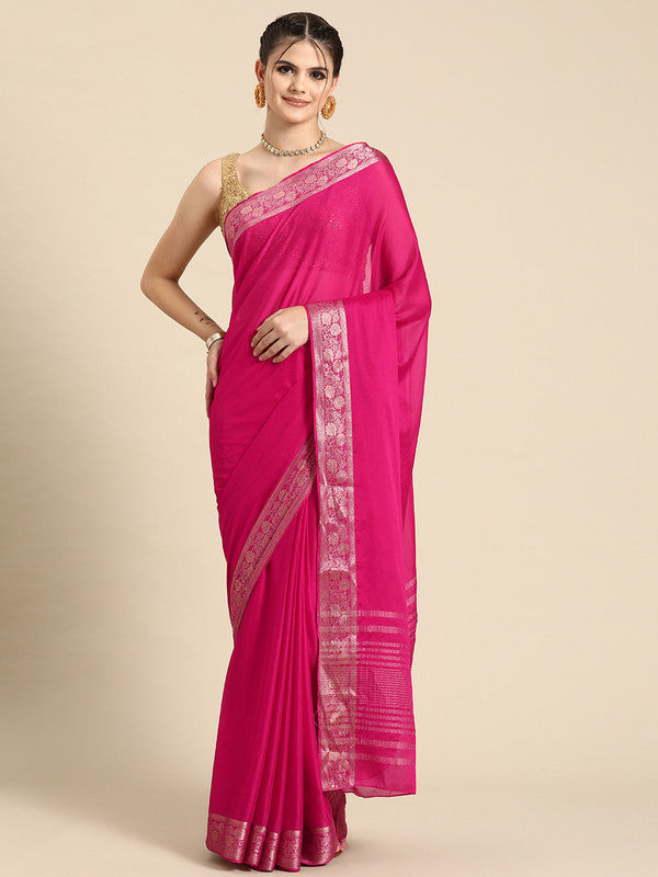 Pink Pure Viscose Chinon Zari Woven Solid Saree with Unstitched Blouse - Hiral Fashion | Grocsy
