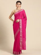 Pink Pure Viscose Chinon Zari Woven Solid Saree with Unstitched Blouse - Hiral Fashion | Grocsy