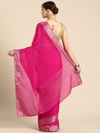Pink Pure Viscose Chinon Zari Woven Solid Saree with Unstitched Blouse - Hiral Fashion | Grocsy