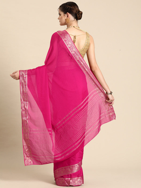 Pink Pure Viscose Chinon Zari Woven Solid Saree with Unstitched Blouse - Hiral Fashion | Grocsy