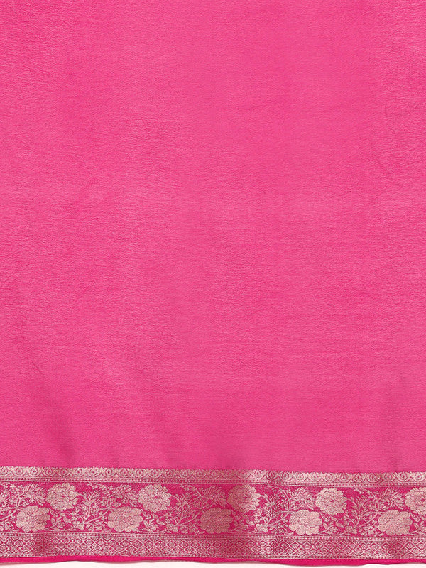 Pink Pure Viscose Chinon Zari Woven Solid Saree with Unstitched Blouse - Hiral Fashion | Grocsy