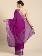 Purple Pure Viscose Chinon Zari Woven Solid Saree with Unstitched Blouse - Hiral Fashion | Grocsy