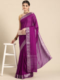 Purple Pure Viscose Chinon Zari Woven Solid Saree with Unstitched Blouse - Hiral Fashion | Grocsy