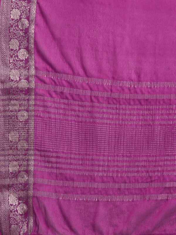 Purple Pure Viscose Chinon Zari Woven Solid Saree with Unstitched Blouse - Hiral Fashion | Grocsy