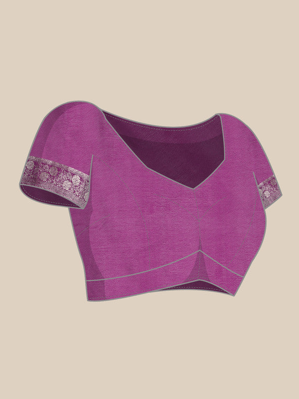 Purple Pure Viscose Chinon Zari Woven Solid Saree with Unstitched Blouse - Hiral Fashion | Grocsy