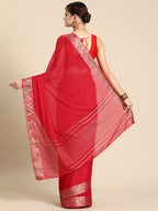 Red Pure Viscose Chinon Zari Woven Solid Saree with Unstitched Blouse - Hiral Fashion | Grocsy