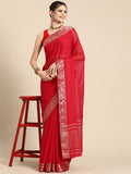 Red Pure Viscose Chinon Zari Woven Solid Saree with Unstitched Blouse - Hiral Fashion | Grocsy