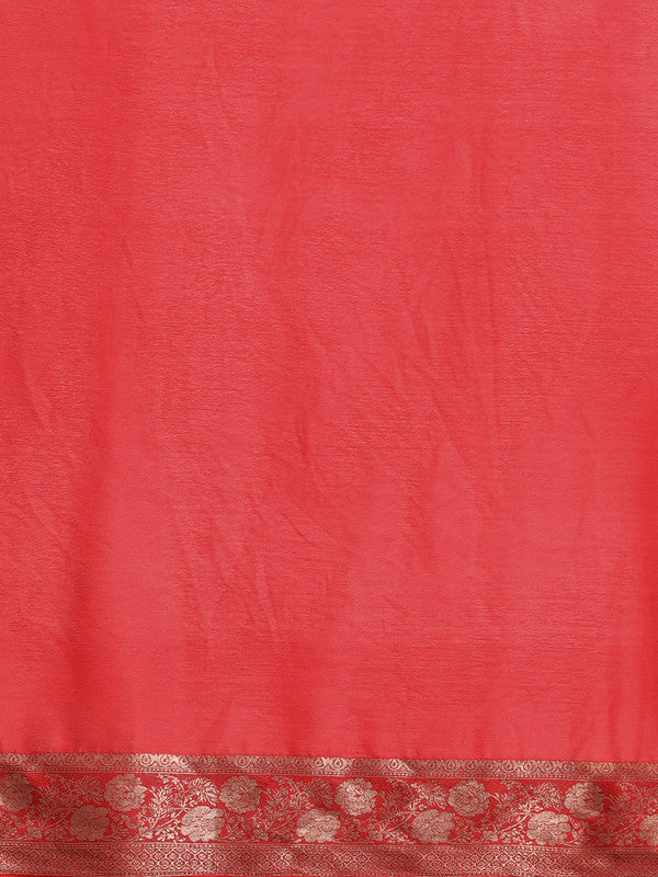 Red Pure Viscose Chinon Zari Woven Solid Saree with Unstitched Blouse - Hiral Fashion | Grocsy