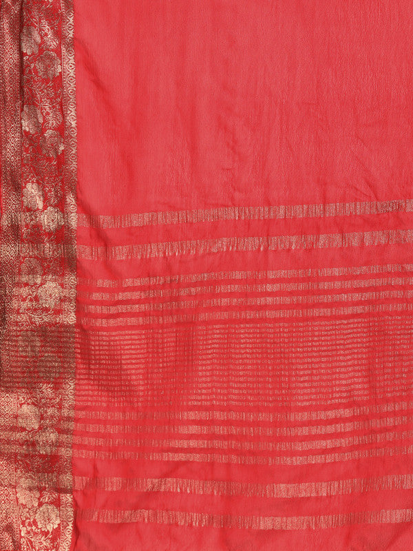 Red Pure Viscose Chinon Zari Woven Solid Saree with Unstitched Blouse - Hiral Fashion | Grocsy