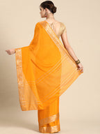 Yellow Pure Viscose Chinon Zari Woven Solid Saree with Unstitched Blouse - Hiral Fashion | Grocsy