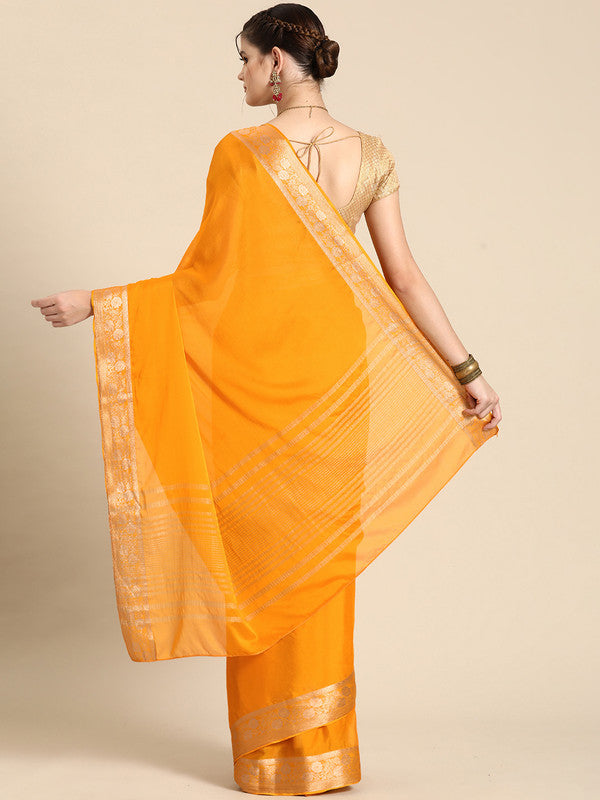Yellow Pure Viscose Chinon Zari Woven Solid Saree with Unstitched Blouse - Hiral Fashion | Grocsy