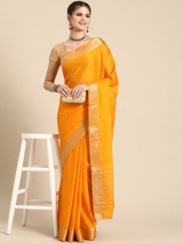 Yellow Pure Viscose Chinon Zari Woven Solid Saree with Unstitched Blouse - Hiral Fashion | Grocsy