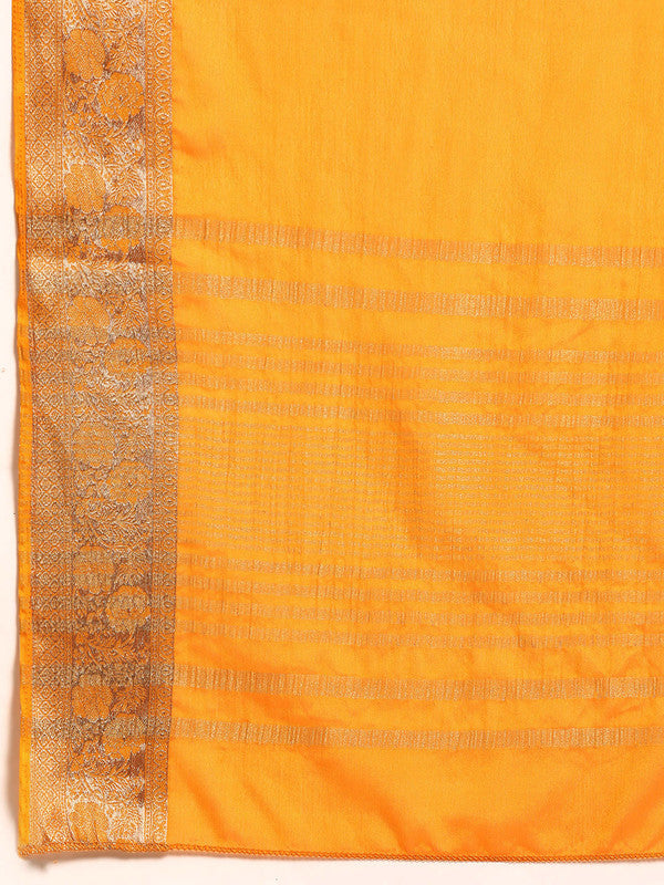 Yellow Pure Viscose Chinon Zari Woven Solid Saree with Unstitched Blouse - Hiral Fashion | Grocsy