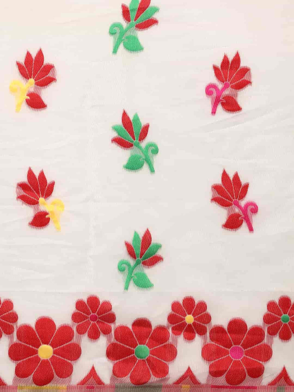 Off White Pure Cotton Woven Zari Design Floral Saree with Unstitched Blouse - Hiral Fashion | Grocsy