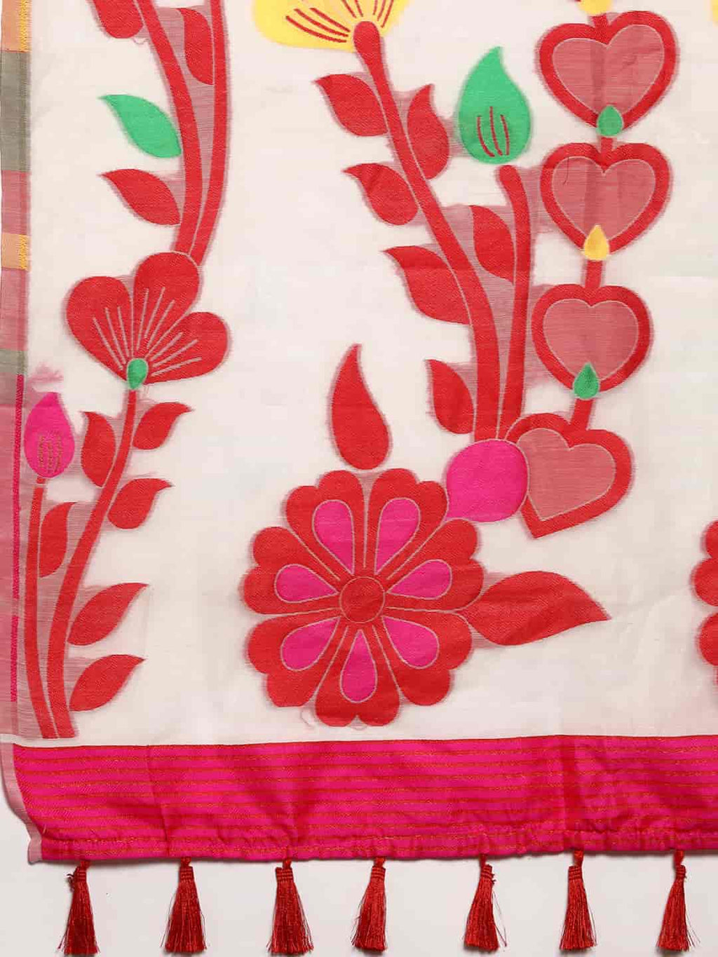 Off White Pure Cotton Woven Zari Design Floral Saree with Unstitched Blouse - Hiral Fashion | Grocsy
