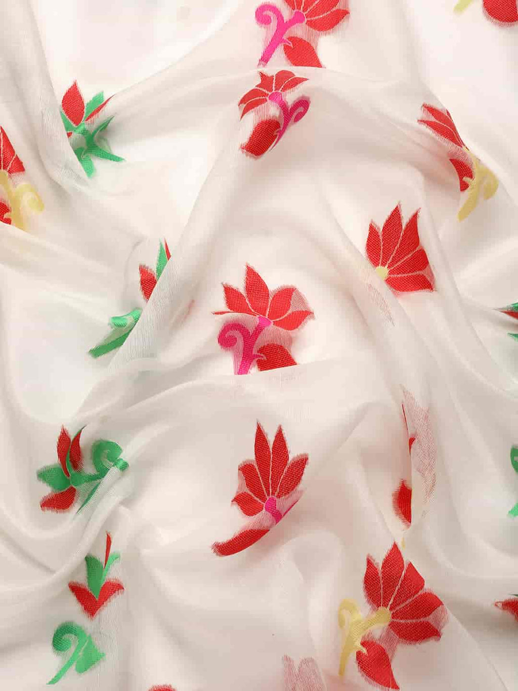 Off White Pure Cotton Woven Zari Design Floral Saree with Unstitched Blouse - Hiral Fashion | Grocsy