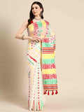 Off White Pure Cotton Woven Zari Design Floral Saree with Unstitched Blouse - Hiral Fashion | Grocsy