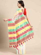 Off White Pure Cotton Woven Zari Design Floral Saree with Unstitched Blouse - Hiral Fashion | Grocsy