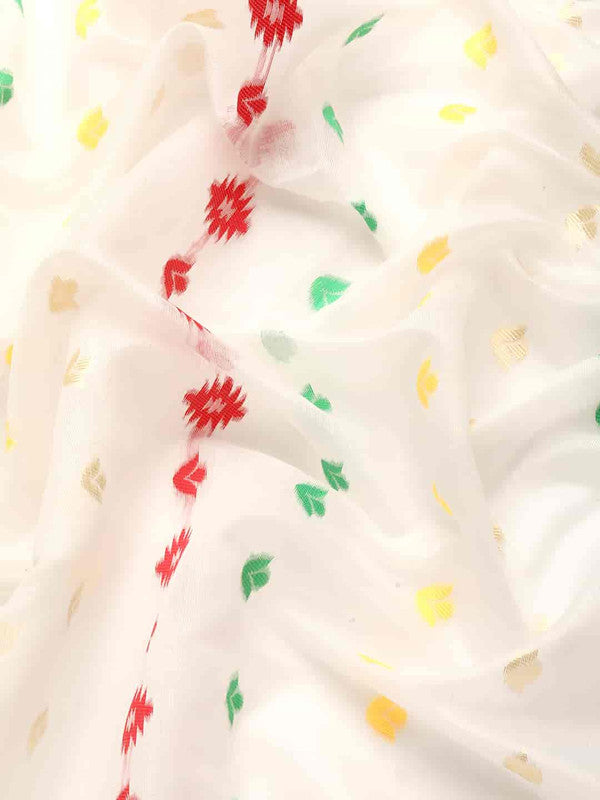 Off White Pure Cotton Woven Zari Design Floral Saree with Unstitched Blouse - Hiral Fashion | Grocsy