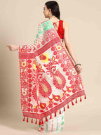 Off White Pure Cotton Woven Zari Design Floral Saree with Unstitched Blouse - Hiral Fashion | Grocsy