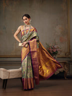 Green Pure Silk Woven Zari Design Floral Saree with Unstitched Blouse - Hiral Fashion | Grocsy