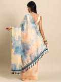 Beige Organza Printed Tie and Dye Saree with Unstitched Blouse - Hiral Fashion | Grocsy