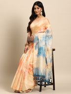Beige Organza Printed Tie and Dye Saree with Unstitched Blouse - Hiral Fashion | Grocsy