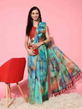 Multicolor Organza Printed Tie and Dye Saree with Unstitched Blouse - Hiral Fashion | Grocsy