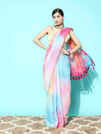 Pink Organza Printed Tie and Dye Saree with Unstitched Blouse - Hiral Fashion | Grocsy