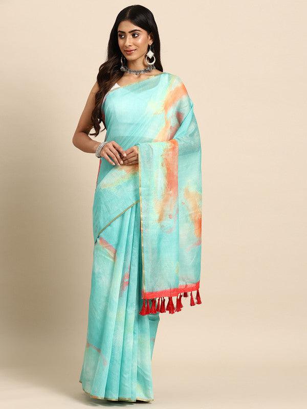 Green Organza Printed Tie and Dye Saree with Unstitched Blouse - Hiral Fashion | Grocsy