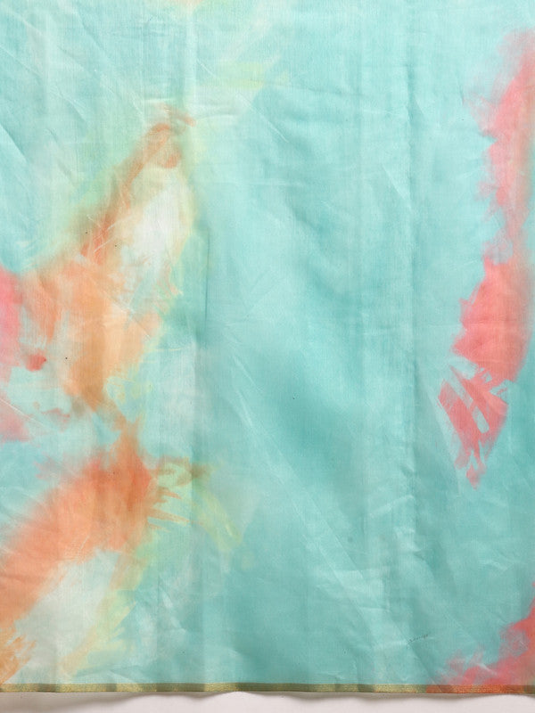 Green Organza Printed Tie and Dye Saree with Unstitched Blouse - Hiral Fashion | Grocsy