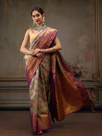 Gray/Silver Pure Silk Woven Zari Design Floral Saree with Unstitched Blouse - Hiral Fashion | Grocsy