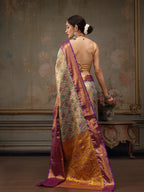 Gray/Silver Pure Silk Woven Zari Design Floral Saree with Unstitched Blouse - Hiral Fashion | Grocsy