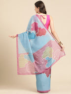 Aqua Silk Blend Printed Abstract Saree with Unstitched Blouse - Hiral Fashion | Grocsy
