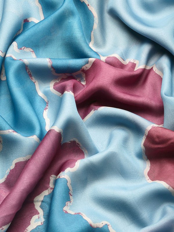 Aqua Silk Blend Printed Abstract Saree with Unstitched Blouse - Hiral Fashion | Grocsy