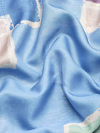 Blue Silk Blend Printed Abstract Saree with Unstitched Blouse - Hiral Fashion | Grocsy