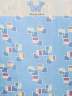 Blue Silk Blend Printed Abstract Saree with Unstitched Blouse - Hiral Fashion | Grocsy