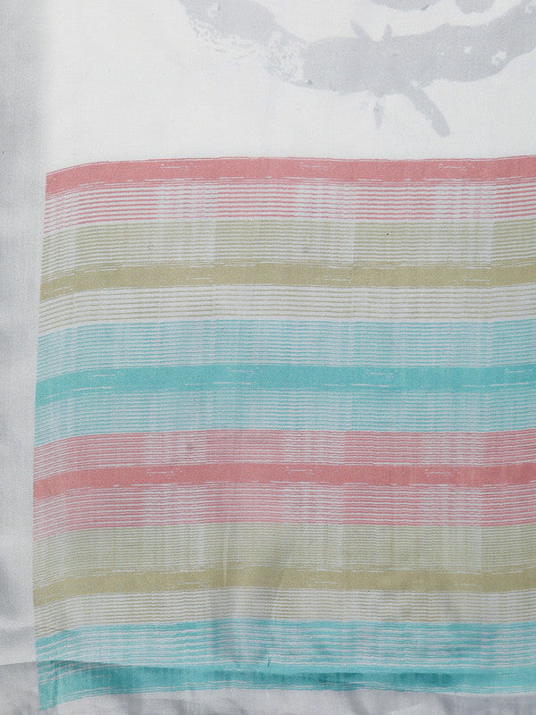 Gray Silk Blend Printed Abstract Saree with Unstitched Blouse - Hiral Fashion | Grocsy