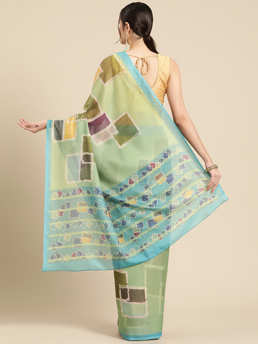 Olive Silk Blend Printed Abstract Saree with Unstitched Blouse - Hiral Fashion | Grocsy
