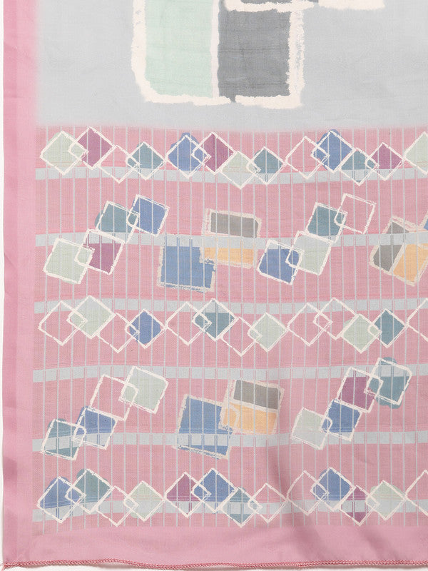 Multicolor Silk Blend Printed Abstract Saree with Unstitched Blouse - Hiral Fashion | Grocsy