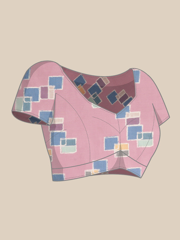 Multicolor Silk Blend Printed Abstract Saree with Unstitched Blouse - Hiral Fashion | Grocsy