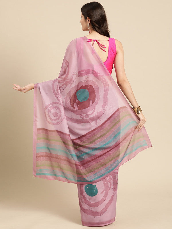 Peach Silk Blend Printed Abstract Saree with Unstitched Blouse - Hiral Fashion | Grocsy