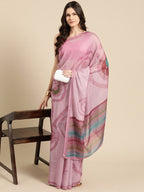 Peach Silk Blend Printed Abstract Saree with Unstitched Blouse - Hiral Fashion | Grocsy
