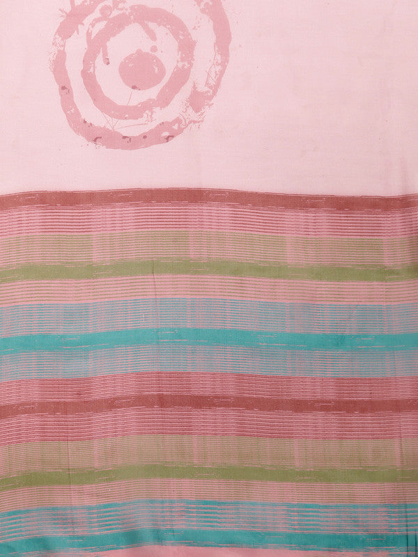 Peach Silk Blend Printed Abstract Saree with Unstitched Blouse - Hiral Fashion | Grocsy