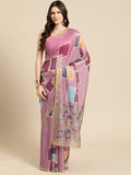 Pink Silk Blend Printed Abstract Saree with Unstitched Blouse - Hiral Fashion | Grocsy