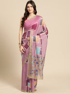 Pink Silk Blend Printed Abstract Saree with Unstitched Blouse - Hiral Fashion | Grocsy