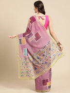 Pink Silk Blend Printed Abstract Saree with Unstitched Blouse - Hiral Fashion | Grocsy